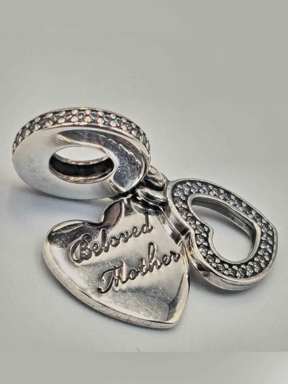 Genuine Pandora Beloved Mother Silver Heart / Cubic Zirconia Charm Pendant